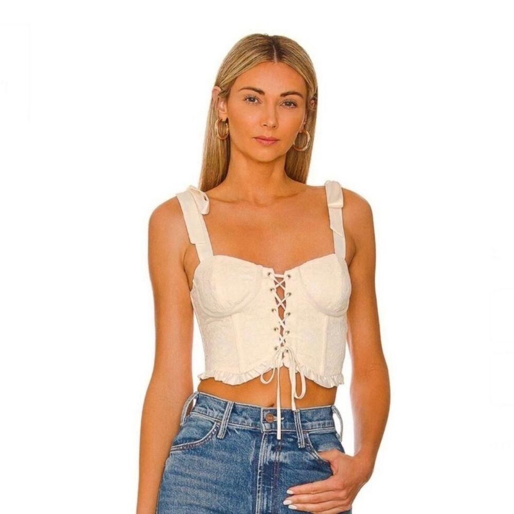 Majorelle Lace up Corset Revolve cream bustier S